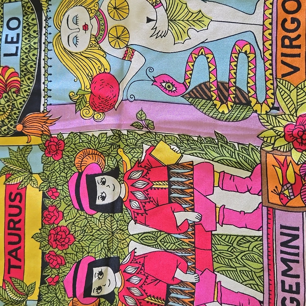 RARE VINTAGE 60s Mod Zodiac Sign Astrology Silk Scarf - Picture 3 of 8